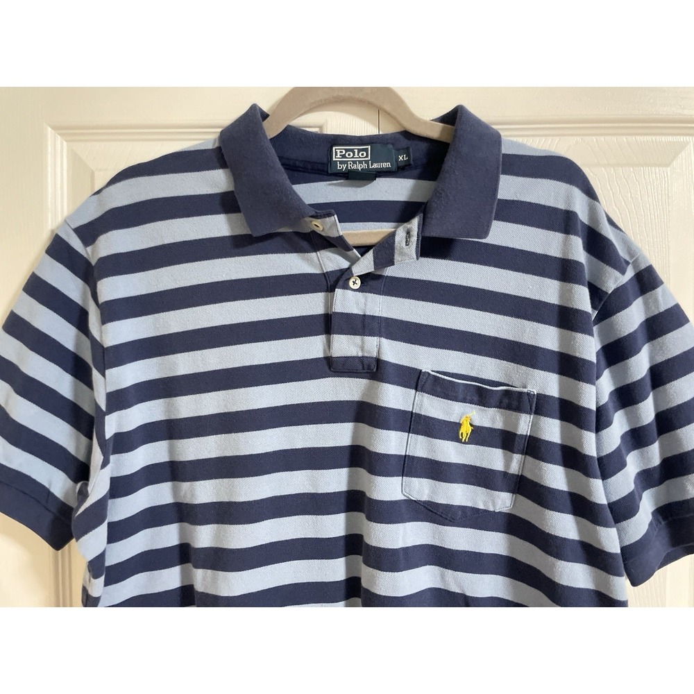vintage polo ralph lauren Polo Shirt Men XL Navy‎ & Blue Stripped Cotton Classic